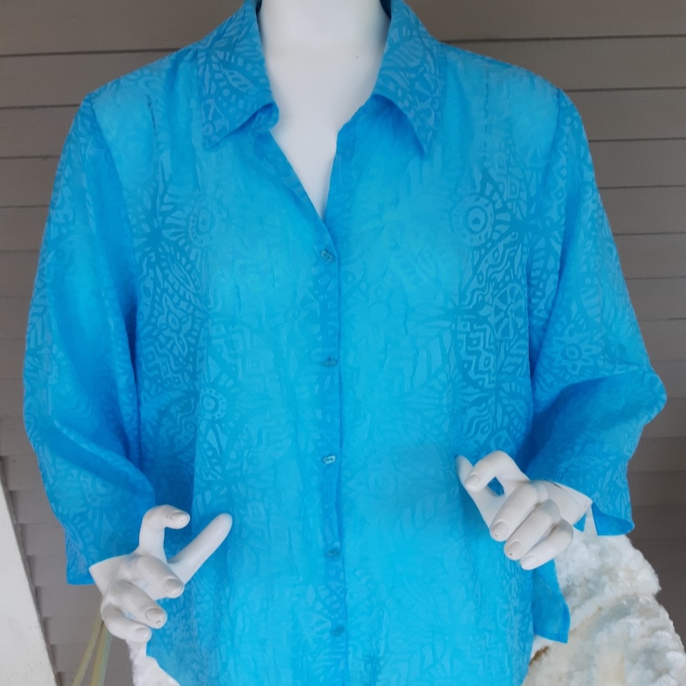 JH Collectibles Turquoise Plus size Blouse - Picture 1 of 8